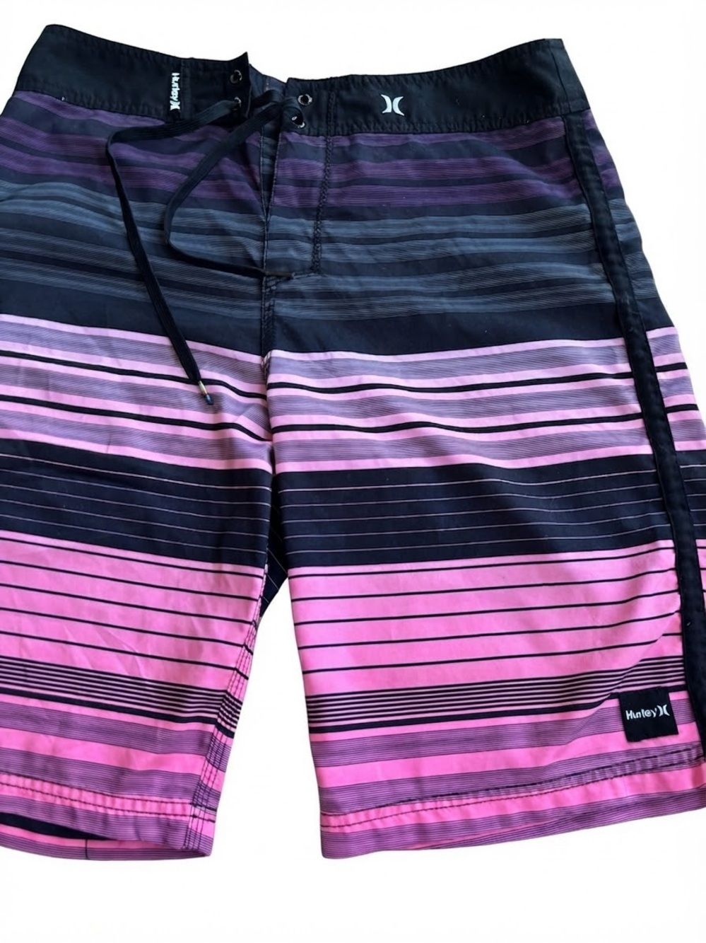 Hurley Men’s Black and Pink Striped Boardshorts